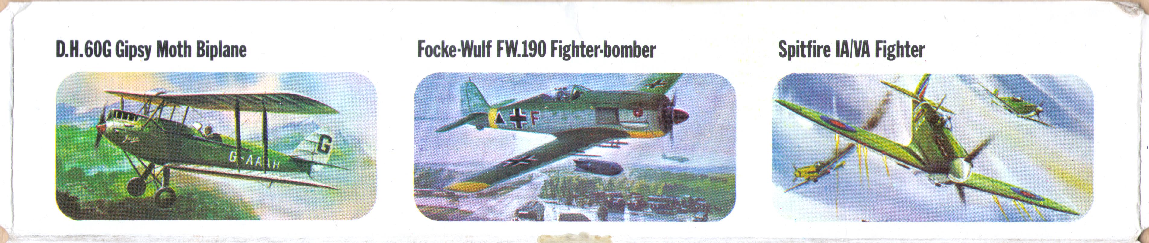 Другие модели Синей серии (сторона нижней части коробки) FROG F391 Curtiss P-40E Warhawk (Kittyhawk IA) Fighter bomber, Blue series, Rovex Hobbies & Models, 1974-75